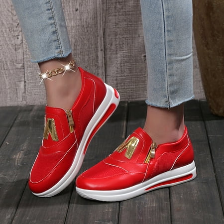 

Sneakers Women Women Shoes Thick Soled Solid Color Fashion Shoes Pu Red 41