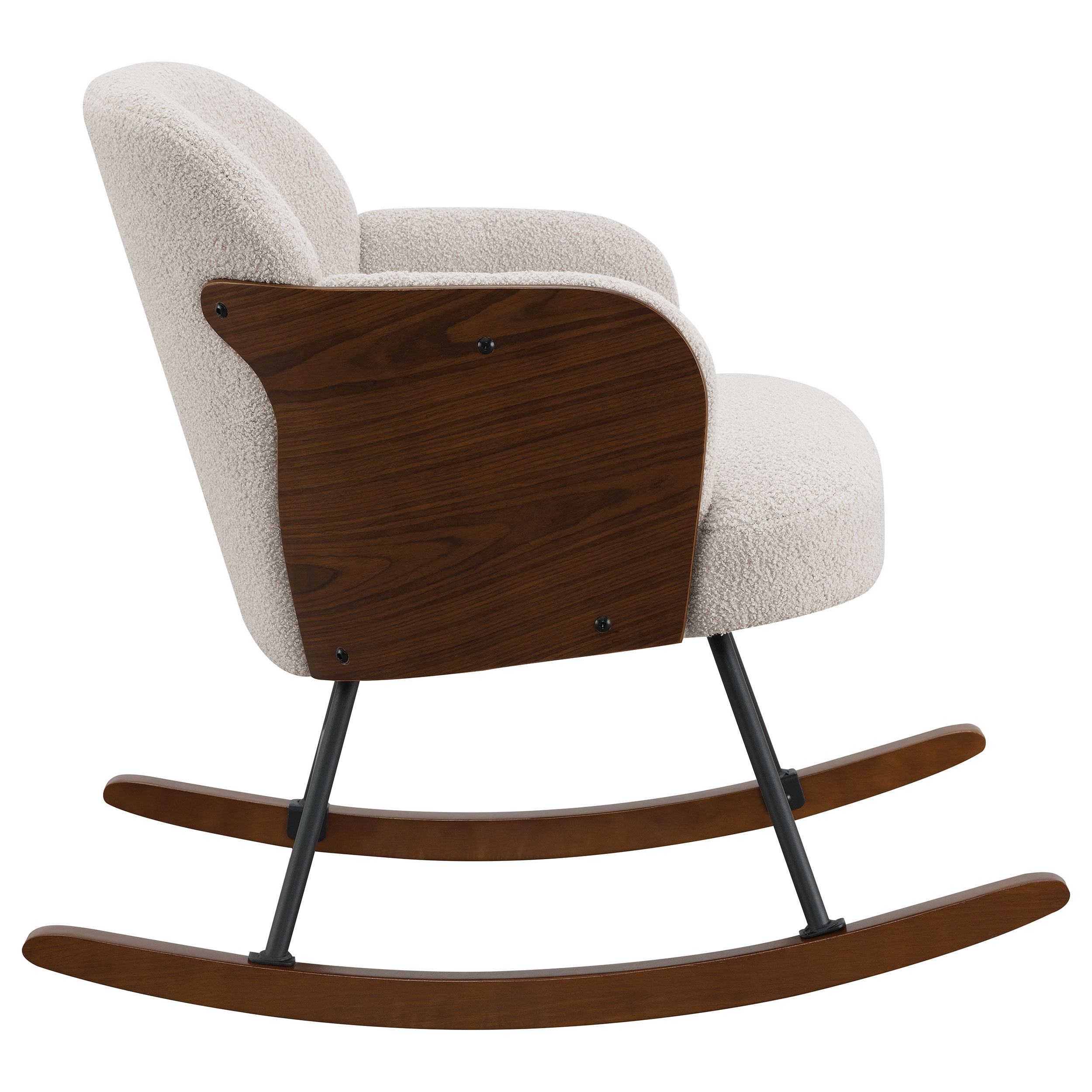 Acpouw Beige Boucle Upholstered Rocking Chair with Walnut Bentwood Frame, Metal Legs, Wooden Rockers, Smooth Motion, 31"H x 27"W x 35.25"D Accent Nursery Rocker
