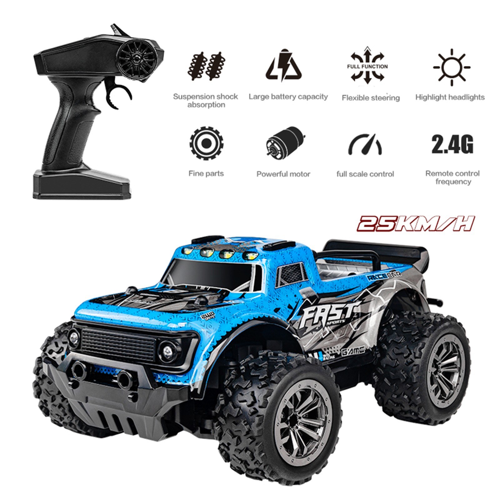2.4GHz Remote Control Short Truck 25KM/H Off Road Car with LED Light