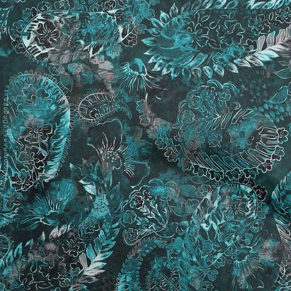 oneOone Georgette Viscose Teal Green Fabric Paisley Quilting Supplies Print Sewing Fabric By The Yard 42 Inch Wide