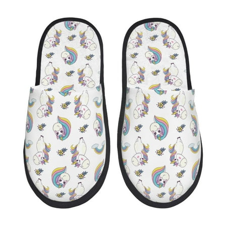 

Fuzoiu Funny Kawaii Unicorns Dancing Print Unisex Furry Slippers Plush Indoor Shoes Trendy House Slippers Anti-Skid EVA Sole House Shoes for Home Office and Travel -Medium