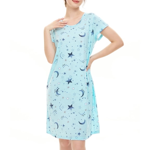 Zando Womens Pajama Night Gowns Soft Comfy Summer Sleep Shirts Nightgowns for Women A Green Star L