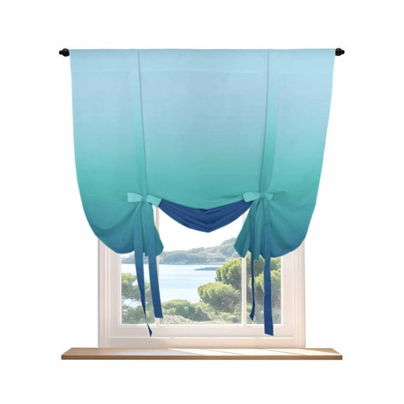 Teal Blue Ombre Tie Up Curtains for Windows 63 Inch Length Balloon Curtains Kitchen Adjustable Balloon Window Shade Modern Abstract Art Gradient Aesthetics Tie Up Bathroom Curtain Window 52"x63"