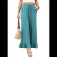 thumbnail image 2 of Pantalones Palazzo de Pierna para Mujer, Cintura Alta, Elásticos, con Cordón y Bolsillos, Color Azul y Verde Talla L, 2 of 8