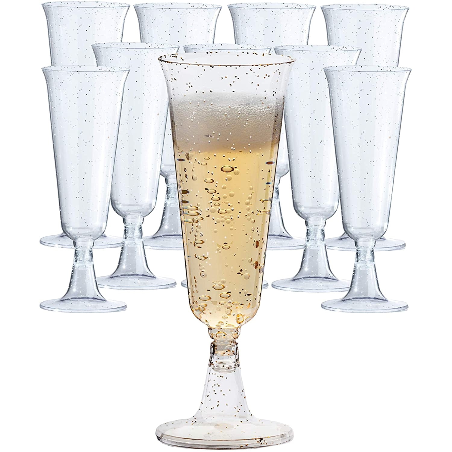 60 Crown Display Quality Plastic 5 oz. Wine Flute Glasses - Silver Sparkle