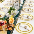 thumbnail image 5 of 350 Pcs Clear and Gold Plastic Plates, Gold Disposable Plates, Include 50 Dinner Plates 10.25'', 50 Dessert Plates 7.5'', 50 Gold Rim Cups 9 OZ, 50 Pre Rolled Napkins with Plastic Cutlery, 5 of 16