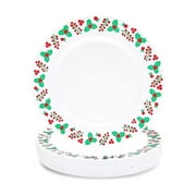 24 Pack Reusable Plastic Christmas Plates, Mistletoe and Holly Berry Design for Holiday Party Supplies (9 In)