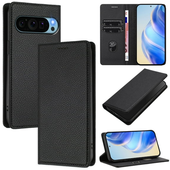 for Google Pixel 10 Pro XL Wallet Case with RFID Blocking Card Slots, Fashion PU Leather Flip Kickstand Magnetic Phone Cover Women Men, Support Wireless Charging, Full Body Protection - Black