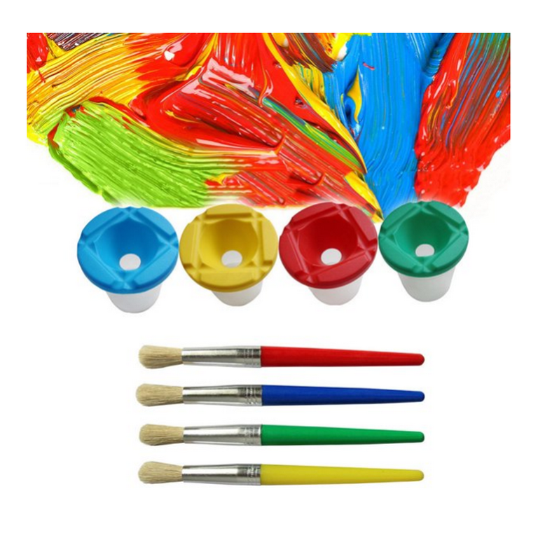  Paint Cups for Kids,4Pcs Spill Proof Paint Cups with 4Pcs  Brushes,Paint Cups with Lids for Kids,No Spill Lid Paint Cups for Art  Painting Course : Toys & Games