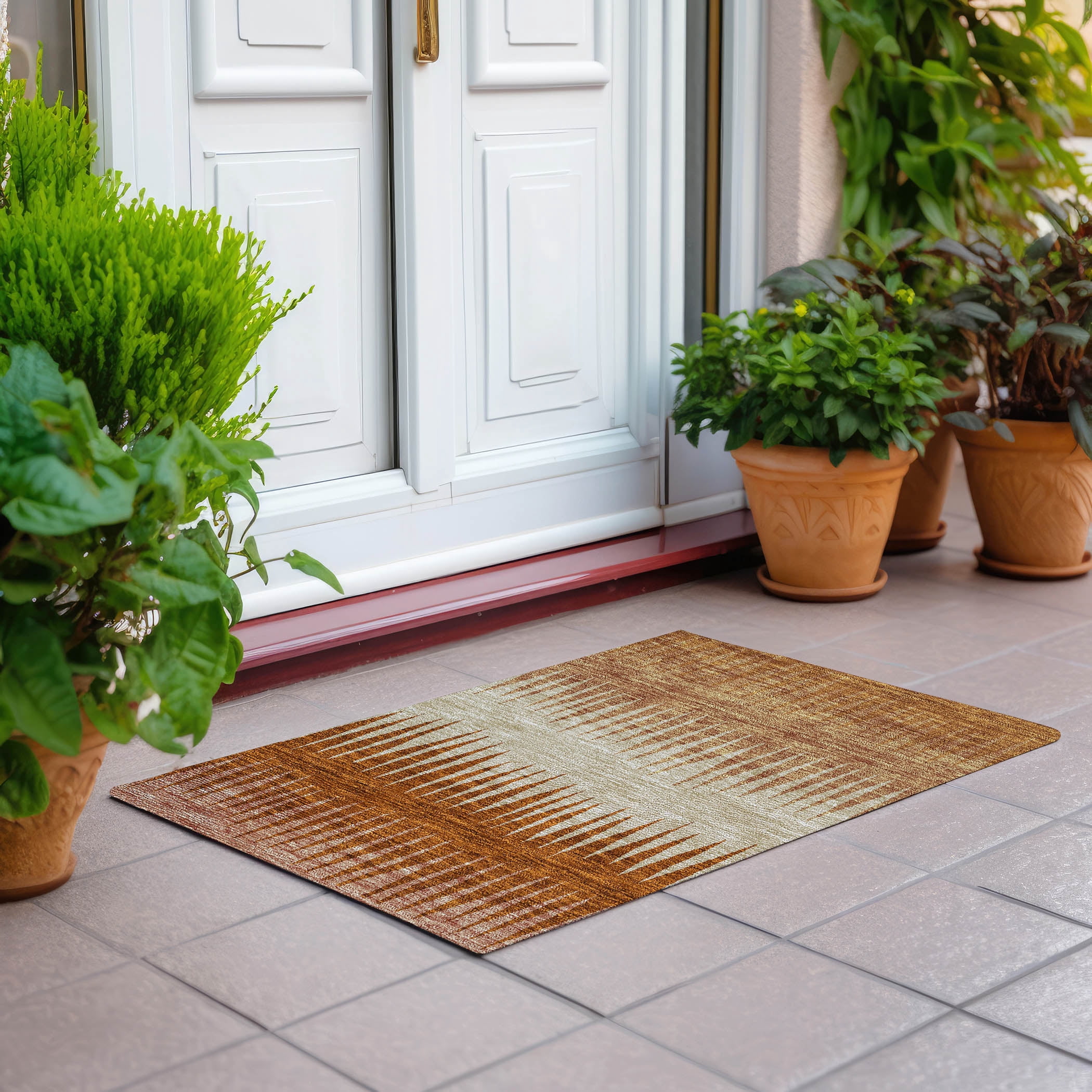 Addison Rugs Chantille Indoor/Outdoor Transitional Stripes Copper Washable Rectangle Rug, 1'8" x 2'6"
