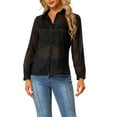 thumbnail image 1 of INSPIRE CHIC Women's Shirt Mesh Sheer Point Collar Long Sleeve Button Down Shirt L Black, 1 of 7