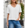 thumbnail image 4 of ZANKLEY Womens Summer V Neck Oversized T Shirt Casual Short Sleeve Loose Fit Flowy Basic Top, 4 of 12