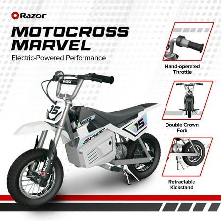 Razor - Dirt Rocket Toy Motocross Motorcycle Dirt eBike w/10 mi Max Operating Range & 14 mph Max Speed - White