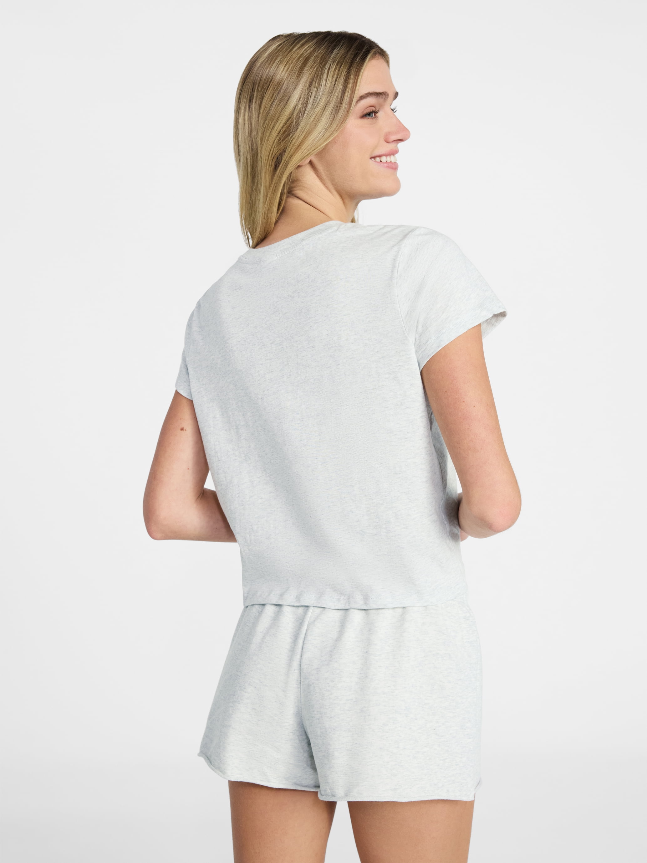 No Boundaries Cozy Sleep Tee and Shorts Set, 2-Piece, Women’s XXS-3X