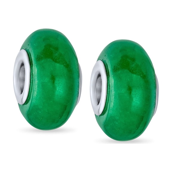 Bling Jewelry Womens Set of 2 Dyed Green Jade Gemstone Charm Bead Sterling Silver