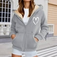 thumbnail image 2 of Cnbwig Women's Graphic Hoodies Solid Color Zip Up Hoodie Letter Print Winter Jacket with Pocket Thick Warm for Outdoor Sports Streetwear Trendy Hoodies Fall Coat Grey XXL, 2 of 5