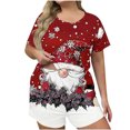 thumbnail image 2 of LEKWK Christmas Pajamas for Women Plus Size Printed Short Sleeve Crewneck Tops and Shorts 2 Piece Lounge Sets Soft Comfy Home Sleepwear Red XL, 2 of 6