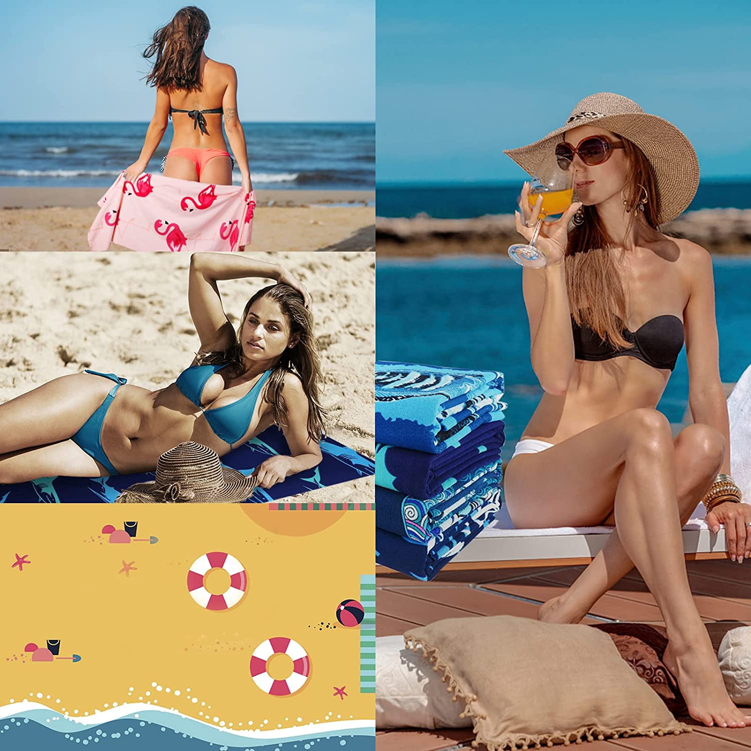 4 Packs Oversized Beach Towel Set, 36 x 72 in XL Extra Large Big Soft Clearance Pool Swim Travel Towels Blanket for Adult Women Men Camping Cruise Lounge Cover Gift