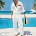 thumbnail image 4 of Aofany Men's Linen 2 Piece Outfits Casual Long Sleeve Button Down Shirts and Loose Lounge Pants Matching Sets Big and Tall Beach Outfits Set, 4 of 9