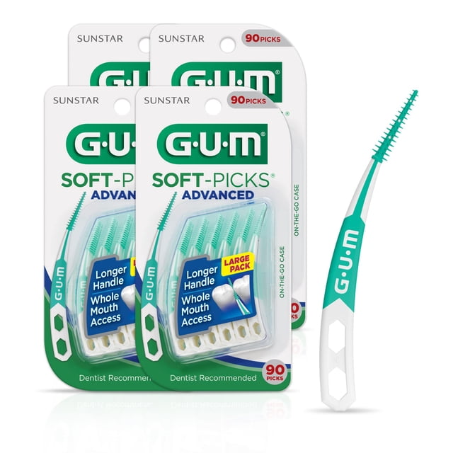 Palillos dentales GUM Soft-Picks Advanced de 90 unidades (paquete de 4) con funda