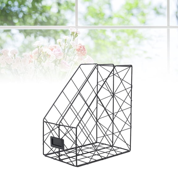 FRCOLOR Books Organizer Storage Rack Practical Shelf Stand Magazine Desktop Hollowed Out Iron Grid File Holder (Black)