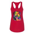 thumbnail image 3 of Smiling Dog | Colorful Neon Golden Retreiver | Dean Russo Art Animal Lover Ladies Racerback Tank Top, Red, X-Large, 3 of 6