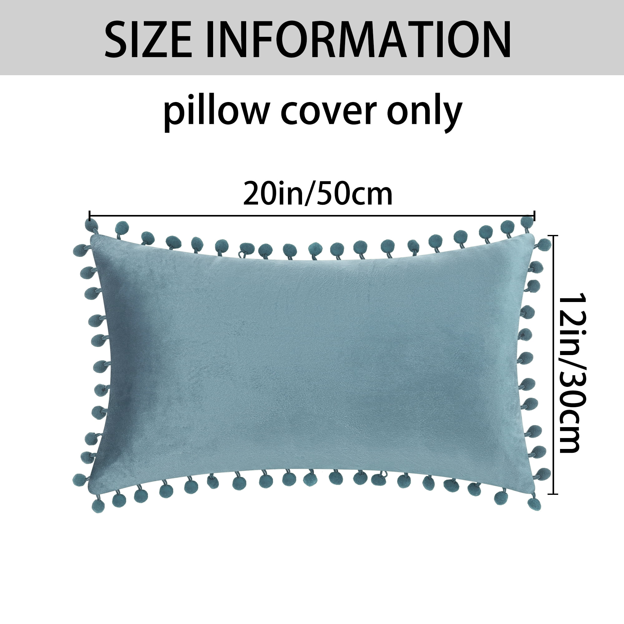 Unique Bargains 2 Velvet Throw Pillow Covers Pompoms Decorative Pillow Cases Cushion Cover Blue 12" x 20"