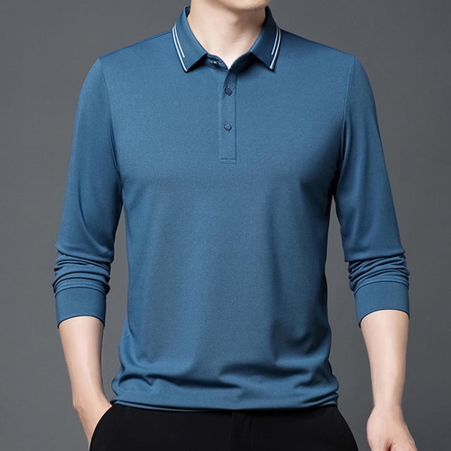 Blusa y camisa de manga larga con cuello vuelto para hombre, pijama deportivo para el hogar, camiseta de color liso, blusa deportiva de poliéster para hombre