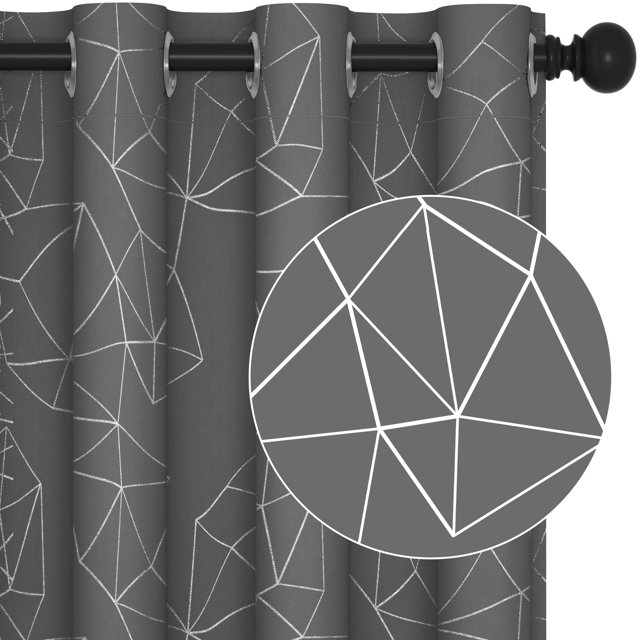 Cortinas opacas Deconovo con estampado de lámina plateada, aislantes térmicos y bloqueadoras de luz, gris/plateado, 132 cm de ancho x 160 cm de largo, para habitaciones infantiles o infantiles.