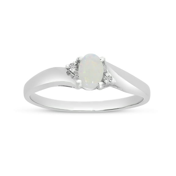 10k White Gold Oval Opal And Diamond Ring