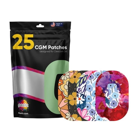 Peelz Dexcom G6 Adhesive Patches 25 Pack - US-Made Waterproof CGM Sensor Patches for 15+ Days - Sensitive Skin Diabetic Patches for Glucose Monitor - Dexcom Stickers - (Floral Pack)