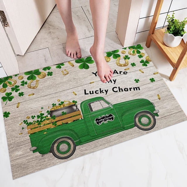 Yhmxh St Patricks Day Decorations Saint Patrick's Day Carpet Three Sizes Faux Wool Entry Door Mat Bathroom Non Slip Mat Cartoons Pattern Saint Patrick's Day Decoration Polyester Carpet