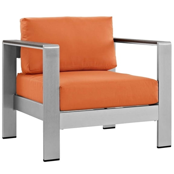 Modway Shore Outdoor Patio Aluminum Armchair in Silver Orange
