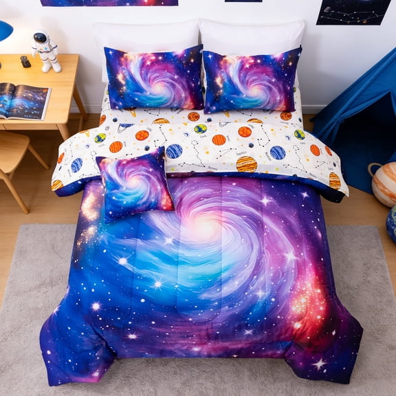 Btargot 6 Piece Galaxy Swirl Comforter Set Twin Abstract Style Planet Space Bedding Set Bed-in-a-Bag