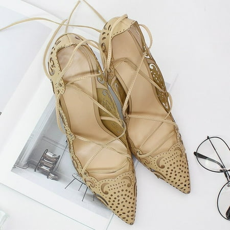 

YCNYCHCHY Elegant Mature Hot Sale Ankle Cross Strap Gladiator Shoes Women Sexy Pointed Toe Pumps High Heels Ladies Big Size Black