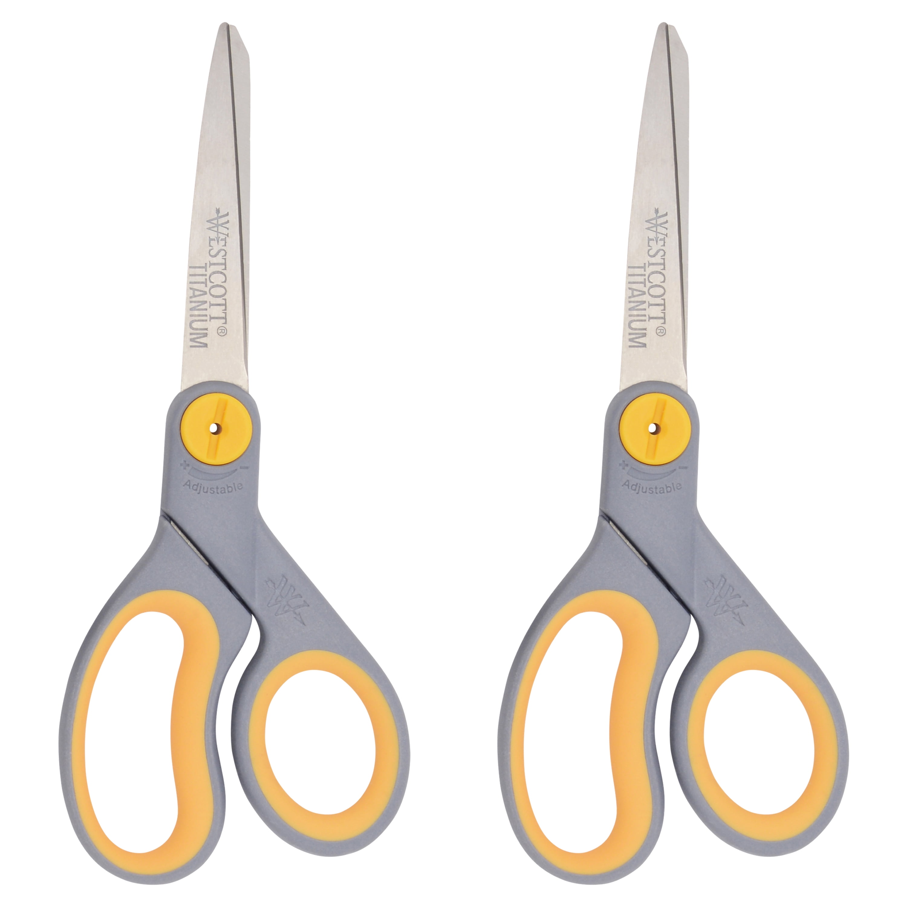 (3 pack) Westcott 8 Inch Titanium Bonded Adjustable Glide Office Scissors, Grey & Yellow, 2-Pack