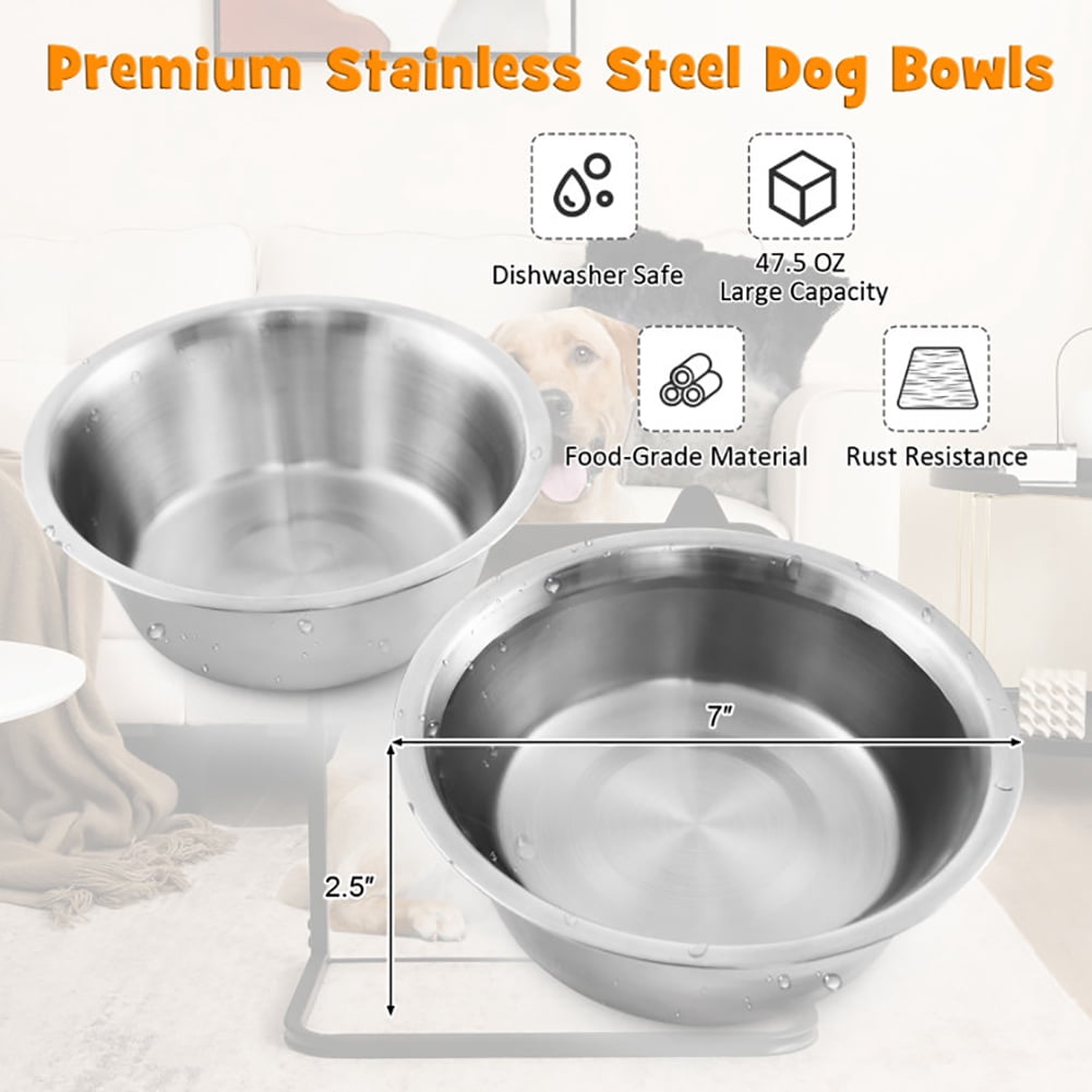 YYAo Elevated Dog Bowls Stand with 2 Stainless Steel Food & Water Bowls for Large Medium Small Dogs, Black