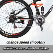 Full Suspension Mountain Bike 21 Speed Bicycle 27.5 inches Mens or Women MTB Disc Brakes Orange