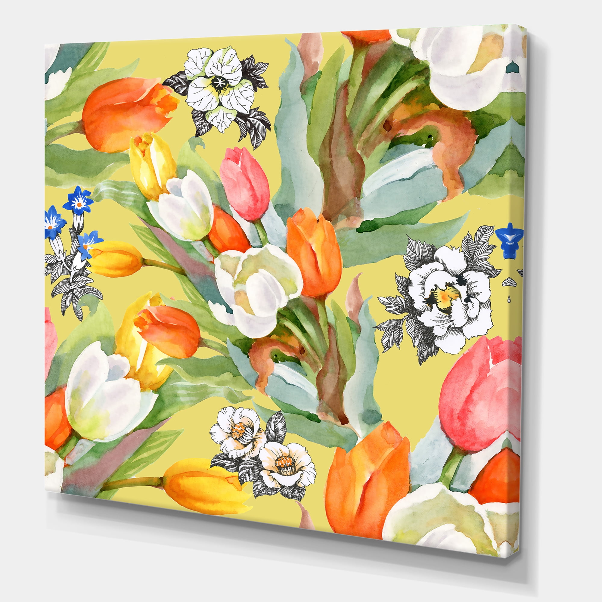 Designart ' Blooming Orange and White Tulips IV ' Traditional Canvas Wall Art Print