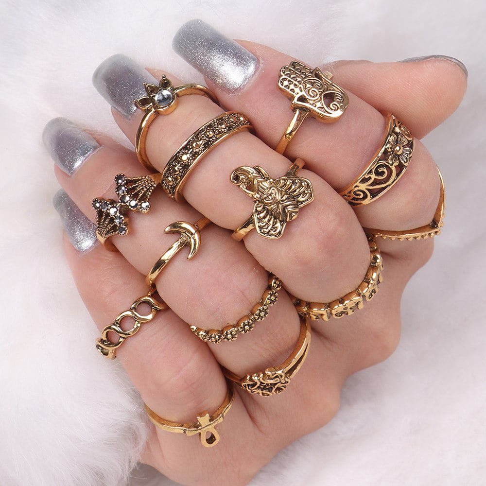 4Pcs Silver Punk Vintage Elephant Ring Set Women Retro Finger Rings Boho Stf TB