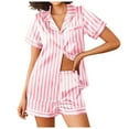 thumbnail image 2 of WAYUTE 2 Piece Sets for Women Short Sleeve Stpried V Neck Button Down Shirts and Shorts Set Comfortable Home Outfit Loungewear Sets, 2 of 7