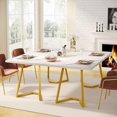 thumbnail image 3 of Gold Dining Dinner Table: 55 Inches Modern White Dining Room Table with Golden Legs, Faux Marble Kitchen Table, 3 of 5