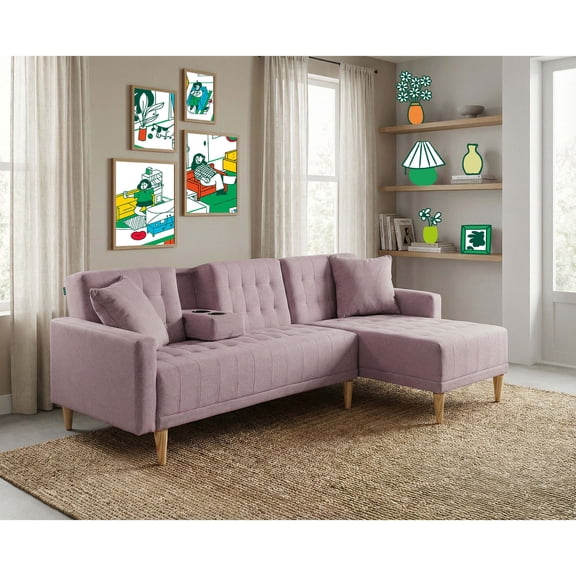 Sala Modular Reversible Makora Kendall Con Memory Foam, Color Palo De Rosa, Lino Respaldo Reclinable De 3 posiciones.