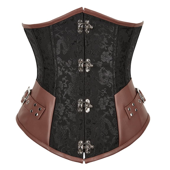 Grebrafan Gothic Steel Boned Corset Underbust Plus Size Black 7XL