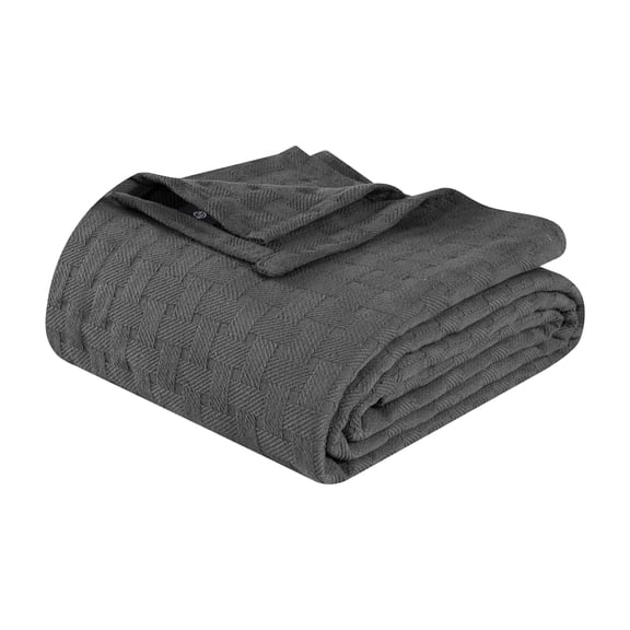 Superior Basketweave All-Season Cotton Blanket, Twin, Charcoal