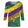 thumbnail image 4 of DDAPJ pyju Mardi Gras Tops for Women Carnival 3/4 Sleeve Shirts Loose Fit Mid-Length Pullover Tees Sequin Mask Graphic Print Parade Blouses Multicolor XL, 4 of 5