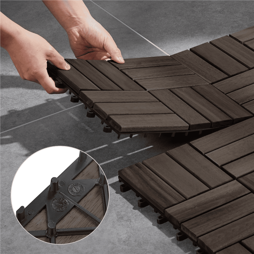Renwick Pack of 27 Interlocking Deck Tiles, for Indoor Patio Garden, Black