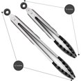 thumbnail image 1 of Juego de 2 pinzas de cocina negras, silicona de alta calidad, pinzas para asar de acero inoxidable antiadherentes BPA, 9" y 12". brillar Electrónica, 1 of 5