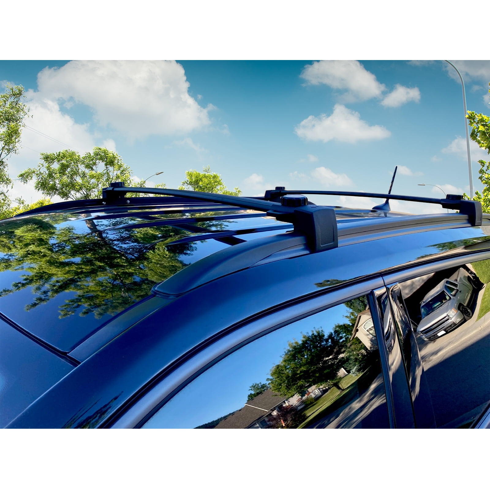 Ikon Motorsports Compatible with 17-23 Jeep Compass Factory Style Top Roof Rack Cross Bar Pair Black