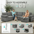 thumbnail image 4 of TiramisuBest 108" Modular Sectional Sofa, Sectional Couch with Pull Out Couch Bed, Modular Corduroy Sleeper Sofa with Reversible Storage Chaise & Storage Seat for Living Room Bedroom (Light Grey), 4 of 7